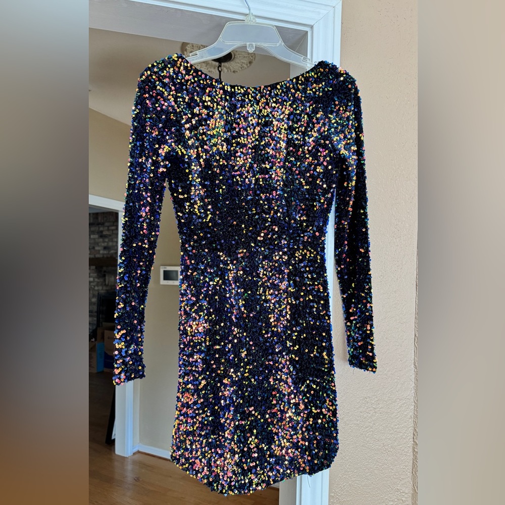 Dark blue multicolored sequin minidress